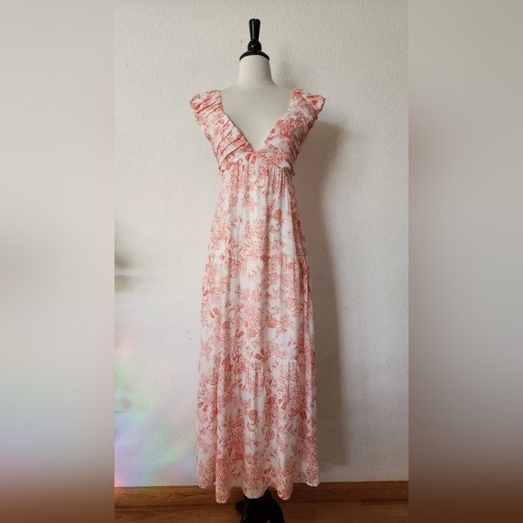 Dresses & Skirts - Floral Ruffle V-Neck Maxi Dress in Blush